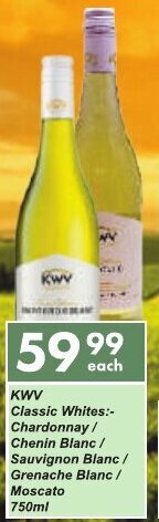 President Hyper KWV Classic Whites:-Chardonnay / Chenin Blanc / Sauvignon Blanc / Grenache Blanc / Moscato 750ml offer