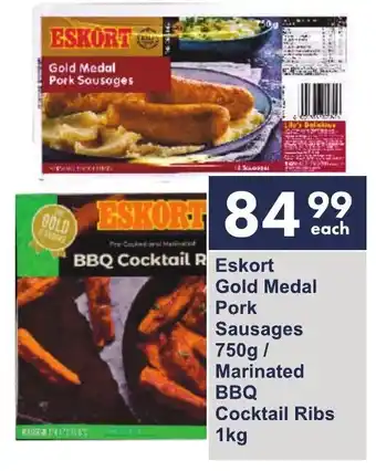 President Hyper Eskort Gold Medal Pork Sausages 750g/Marinated BBQ Cocktail Ribs 1kg offer