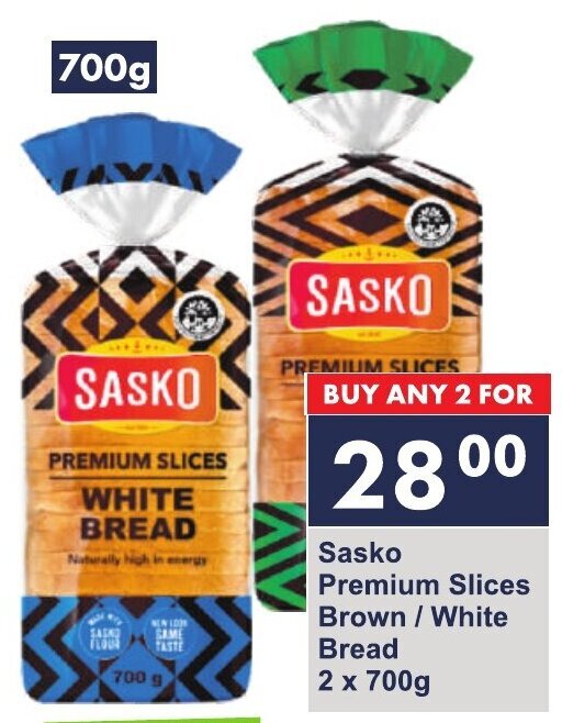 Sasko Premium Slices Brown White Bread 2x700g Offer At President Hyper 8183