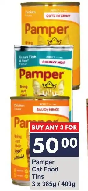 President Hyper Pamper Cat Food Tins 3x385g/400g offer