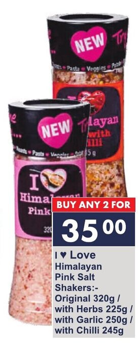 I ♥ Love Himalayan Pink Salt Shakers:-Original 320g / with Herbs 225g/ with Garlic 250g/ with Chilli 245g