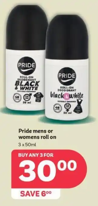 PEP Pride mens or womens roll on 3 x 50ml offer