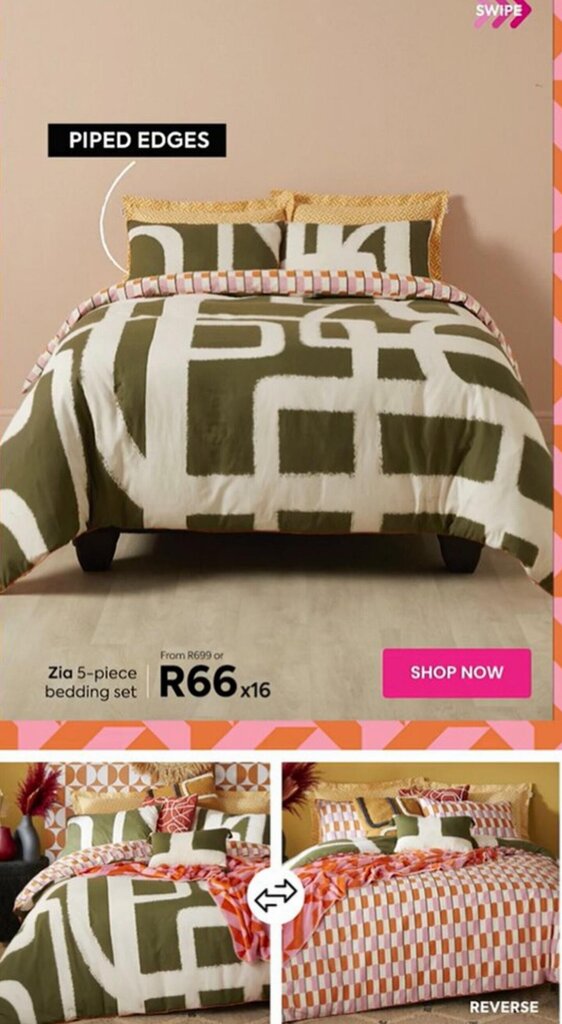 Zia 5piece bedding set offer at HomeChoice