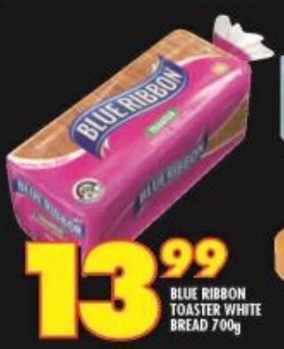 Shoprite BLUE RIBBON TOASTER WHITE BREAD 700g offer