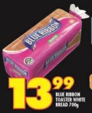 Shoprite BLUE RIBBON TOASTER WHITE BREAD 700g offer