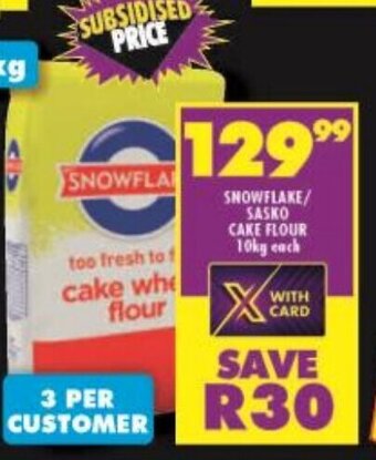Shoprite SNOWFLAKE/ SASKO CAKE FLOUR 10kg each offer