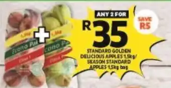 Shoprite STANDARD GOLDEN DELICIOUS APPLES 1.5kg/ SEASON STANDARD APPLES 15kg bag offer