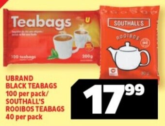 Usave UBRAND BLACK TEABAGS 100 per pack/ SOUTHALL'S ROOIBOS TEABAGS 40 per pack offer