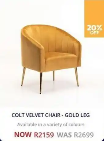 Decofurn COLT VELVET CHAIR - GOLD LEG offer