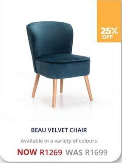 BEAU VELVET CHAIR offer at Decofurn