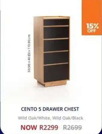 Decofurn CENTO 5 DRAWER CHEST Wild Oak/White, Wild Oak/Black offer