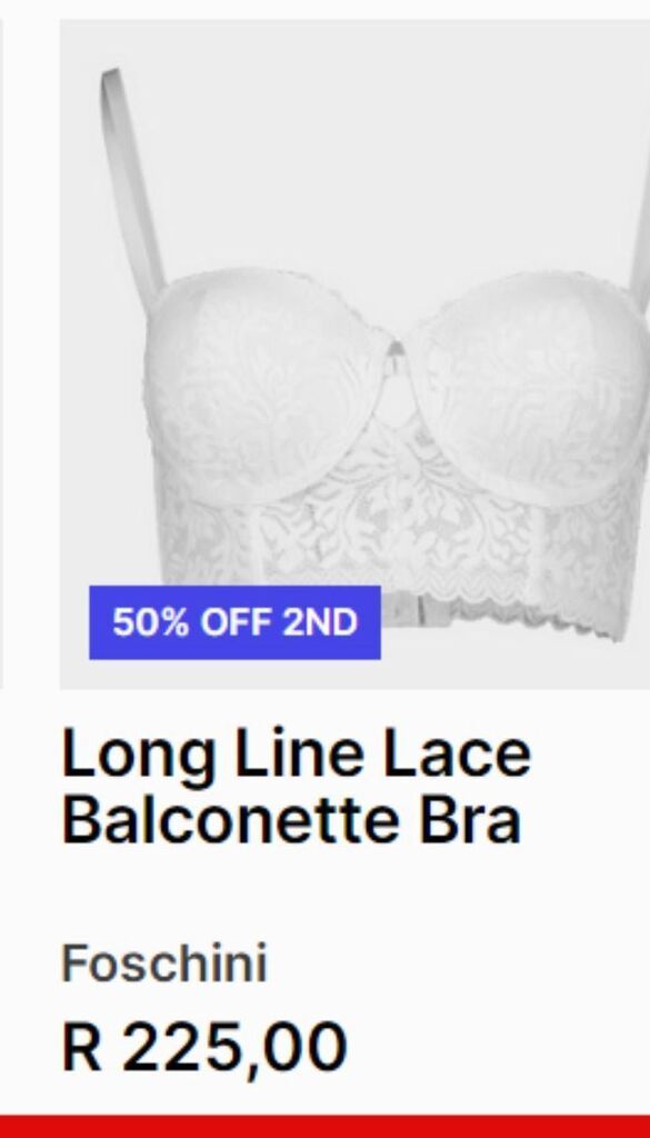 Long line lace bra offer at Foschini
