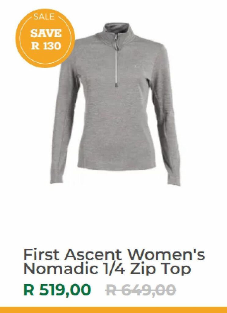 Firs ascent women's nomadic 1/4 zip top offer at Outdoor Warehouse
