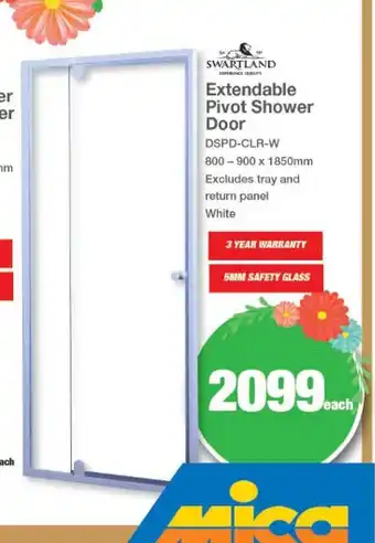Mica Swartland Extendable Pivot Shower Door offer