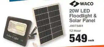 Waco 20W LED Floodlight & Solar Panel 12 Hour