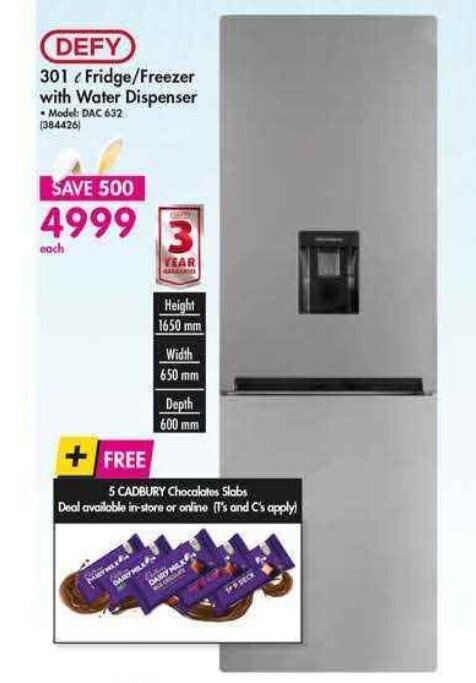 Defy 30l Fridge Freezer With Water Dispenser Large 