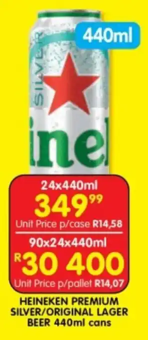 Shoprite HEINEKEN PREMIUM SILVER/ORIGINAL LAGER BEER 440ml cans offer
