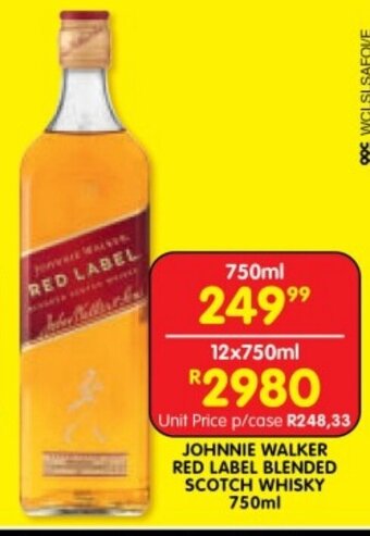 Shoprite JOHNNIE WALKER RED LABEL BLENDED SCOTCH WHISKY 750ml offer