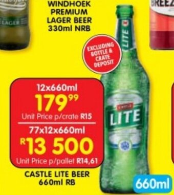 Shoprite CASTLE LITE BEER 660ml RB offer