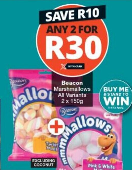 Beacon Marshmallows All Variants 2 x 150g Beacon offer at Checkers