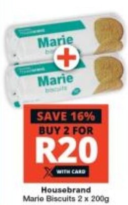 Checkers Housebrand Marie Biscuits 2 x 200g offer
