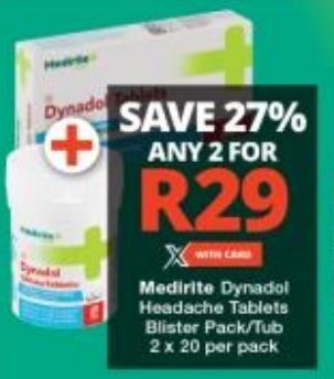 Medirite Dynadol Headache Tablets Blister Pack/Tub 2 x 20 per pack ...