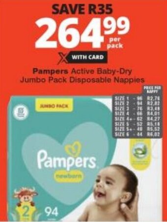 Checkers Pampers Active Baby-Dry Jumbo Pack Disposable Nappies offer