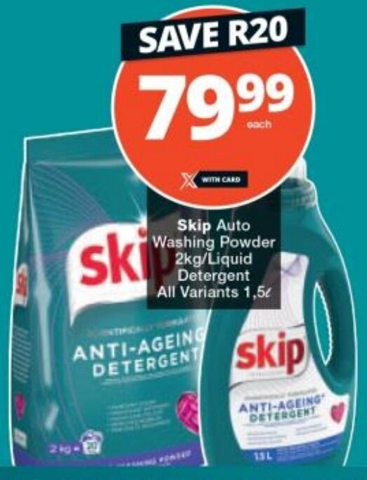 Skip Auto Washing Powder 2kg/Liquid Detergent All Variants 1.5L offer