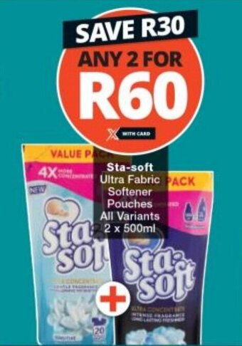Checkers Sta-soft Ultra Fabric Softener Pouches All Variants 2 x 500ml offer
