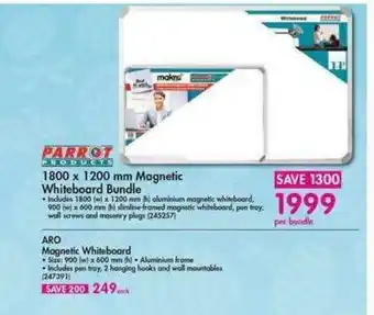 PARROT 1800x 1200mm Magnetic Whiteboard Bundle