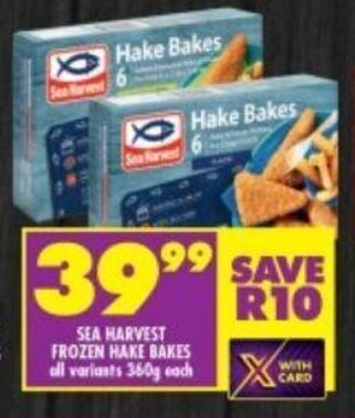 Shoprite SEA HARVEST FROZEN HAKE BAKES all variants 360g each offer