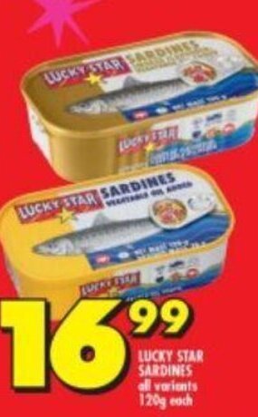 Shoprite LUCKY STAR SARDINES all variants 120g each offer