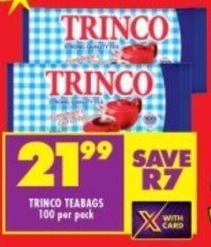 Shoprite TRINCO TEABAGS 100 per pack offer