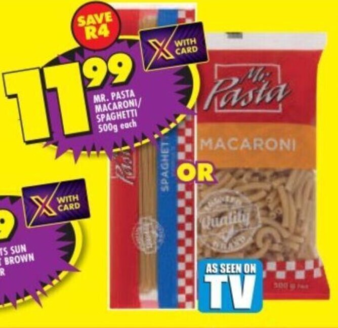 MR. PASTA MACARONI/ SPAGHETTI 500g each offer at Shoprite