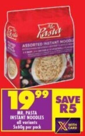 Shoprite MR. PASTA INSTANT NOODLES all variants 5x60g per pack offer