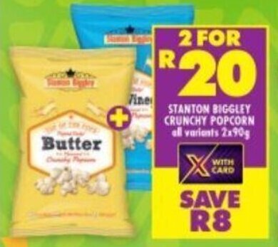 Shoprite STANTON BIGGLEY CRUNCHY POPCORN all variants 2x90g offer