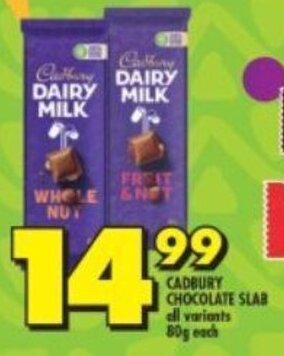 Shoprite CADBURY CHOCOLATE SLAB all variants 80g each offer