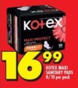 Shoprite KOTEX MAXI SANITARY PADS 8/10 per pack offer