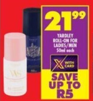Shoprite YARDLEY ROLL-ON FOR LADIES/MEN 50ml each offer