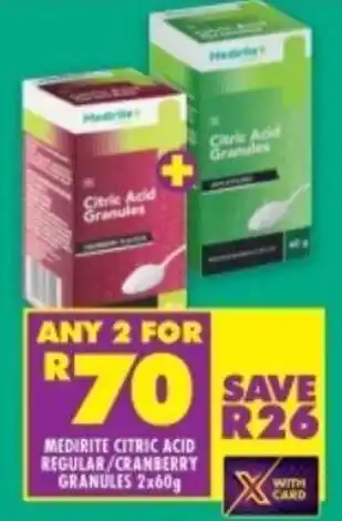 Shoprite MEDIRITE CITRIC ACID REGULAR/CRANBERRY GRANULES 2x60g offer