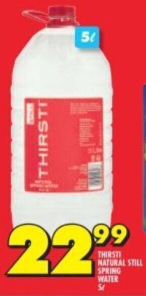Shoprite THIRSTI NATURAL STILL SPRING WATER 5L offer