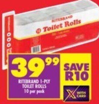 Shoprite RITEBRAND 1-PLY TOILET ROLLS 10 per pack offer