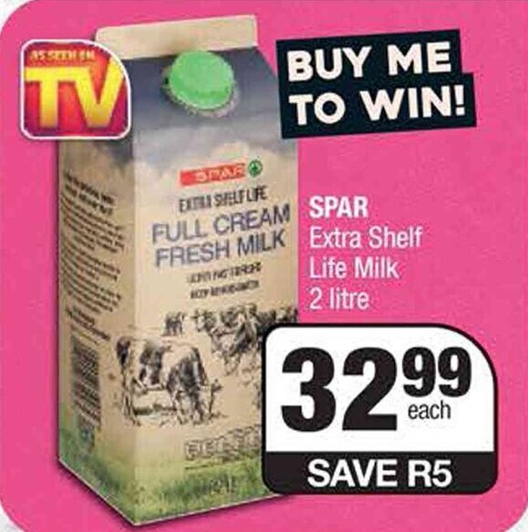 Spar Extra Shelf Life Milk 2 Litre offer at Spar
