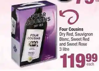Four Cousins Dry Red, Sauvignon Blanc, Sweet Red 3 litre