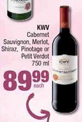 Spar KWV Cabernet Sauvignon, Merlot, Shiraz, Pinotage or Petit Verdot 750 ml offer