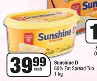 Spar Sunshine D 60% Fat Spread Tub 1 kg offer