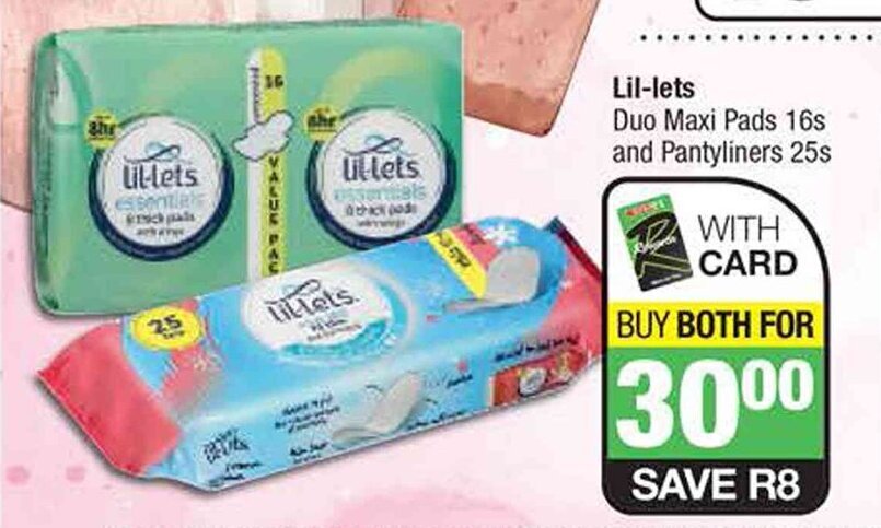 Spar Lil-lets Duo Maxi Pads 16s and Pantyliners 25s offer