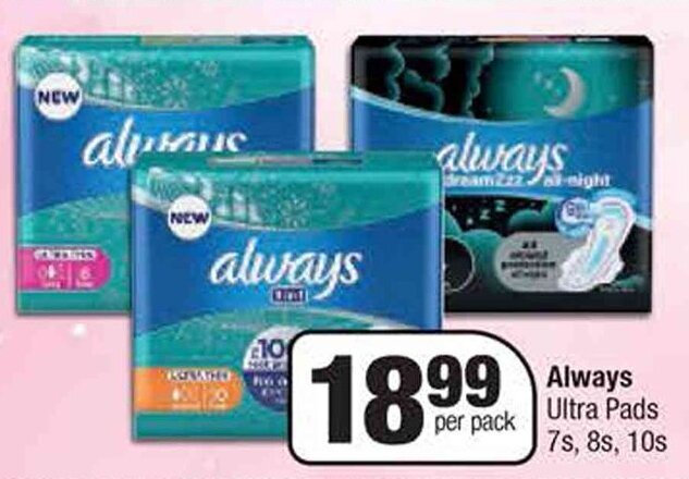 Spar Always Ultra Pads 7s, 8s, 10s offer