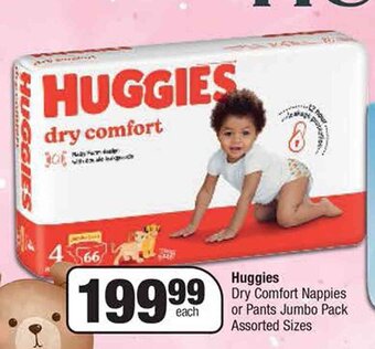 Spar Huggies Dry Comfort Nappies or Pants Jumbo Pack Assorted Sizes offer