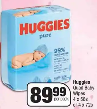 Spar Huggies Quad Baby Wipes 4x56s or 4x72s offer